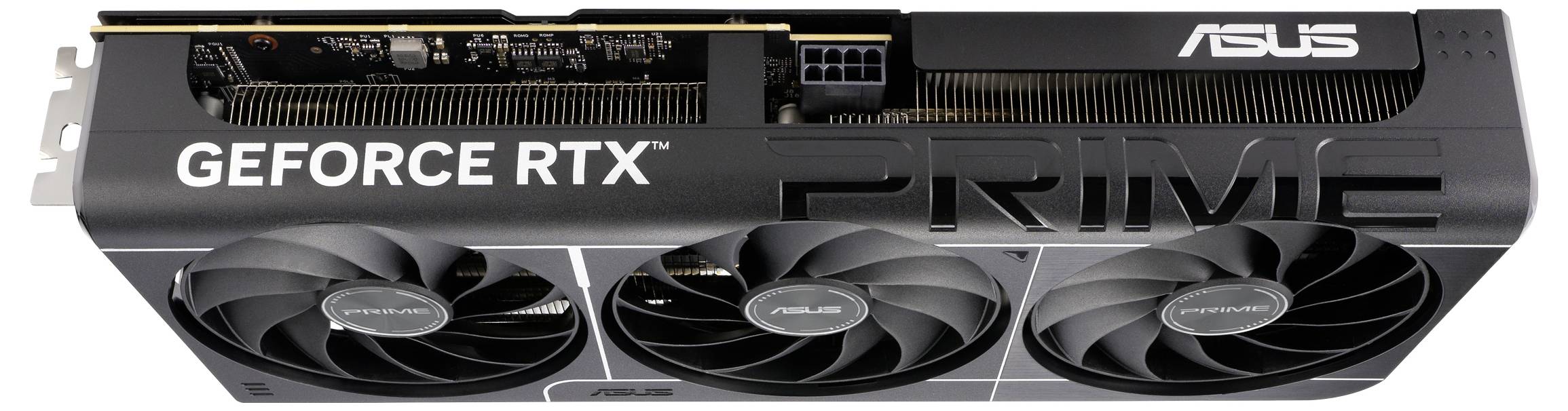 Grafikkarte mit drei Lüftern und der Aufschrift 'ASUS' und 'GEFORCE RTX PRIME'.