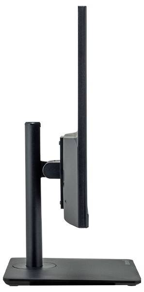 Seitenansicht eines flachen Computermonitors auf einem höhenverstellbaren Standfuß.