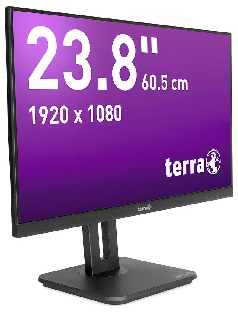Ein Monitor mit der Bildschirmgröße 23,8 Zoll (60,5 cm) und einer Auflösung von 1920 x 1080.