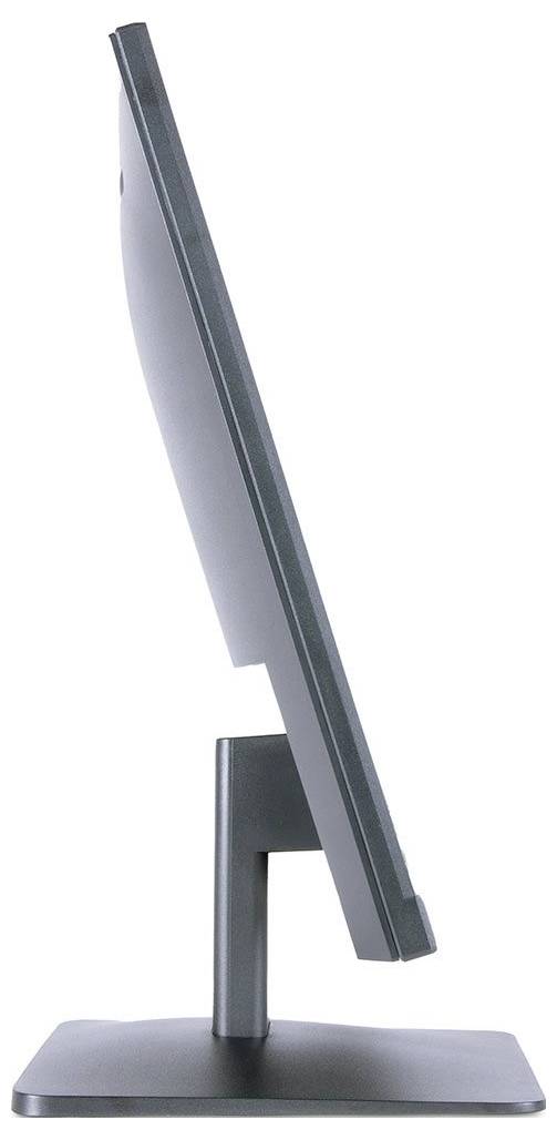 Flacher Computerbildschirm von der Seite, auf einem flachen Standfuß montiert.