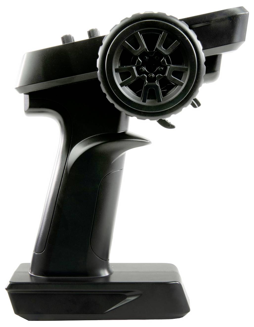 Fernbedienung mit Steuerrad und Tasten. Typisch verwendet für ferngesteuerte Fahrzeuge zur Bewegungssteuerung.