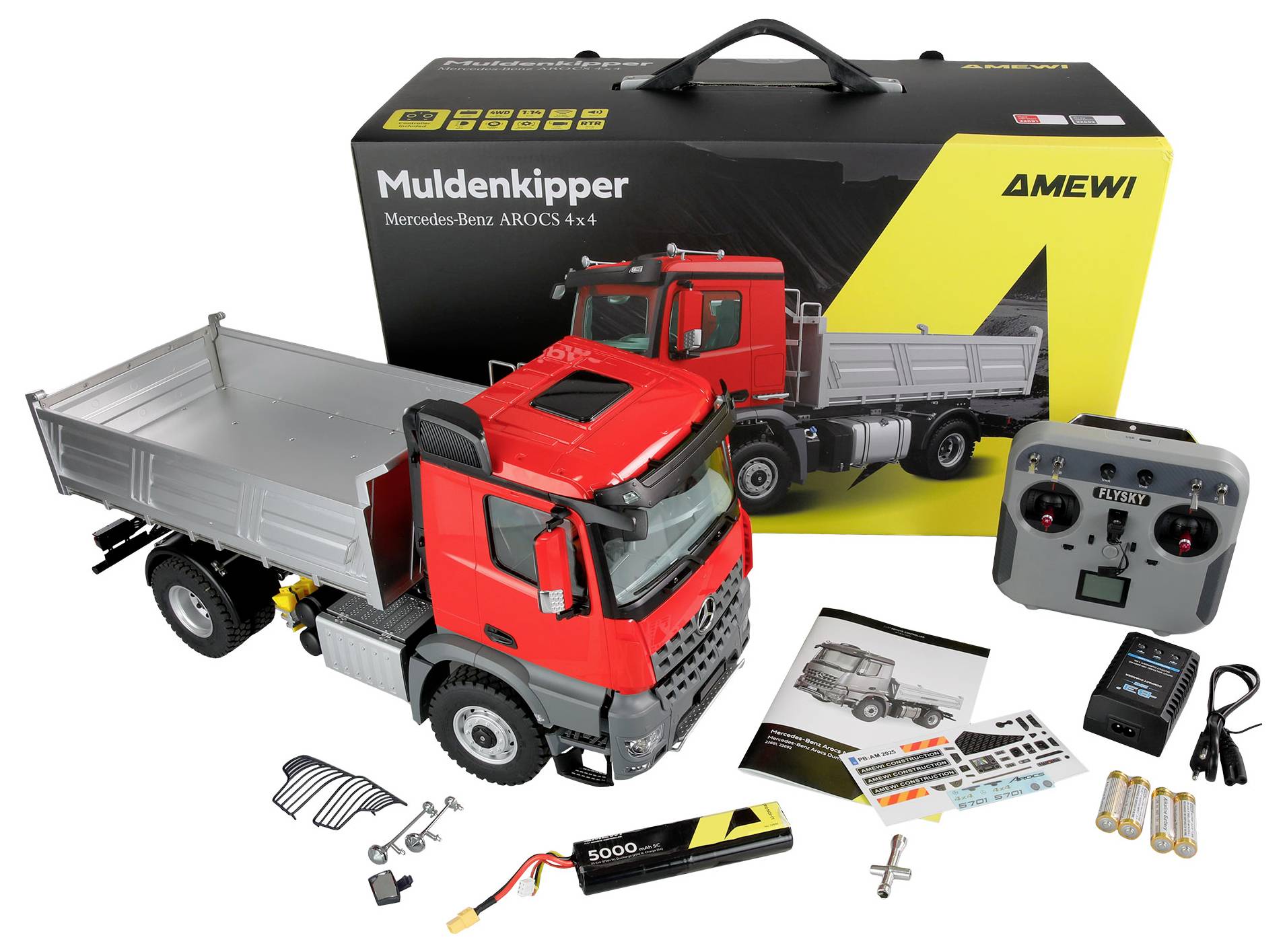 Amewi 22691 Mercedes-Benz Arocs Muldenkipper 4x4 rot 1:14 Elektro RC Modell-LKW RtR
