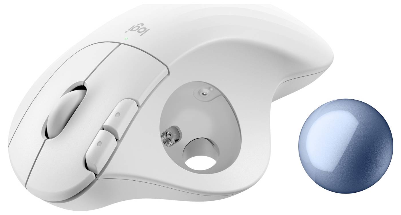 Logitech ERGO M575S Trackball Bluetooth®, Kabellos Blau, Weiß 5 Tasten 2000 dpi Daumenrad, mit Trackball, Geräuscharme Tasten
