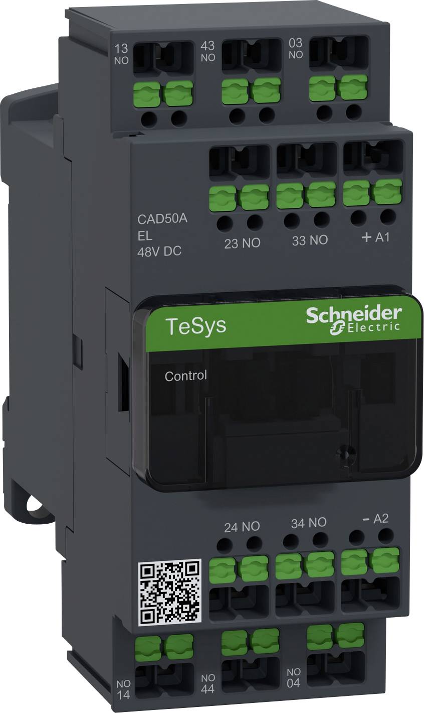 Elektrischer Schaltschütz von Schneider Electric, Modell TeSys, mit Anschlüssen und Schaltkennzeichnungen.