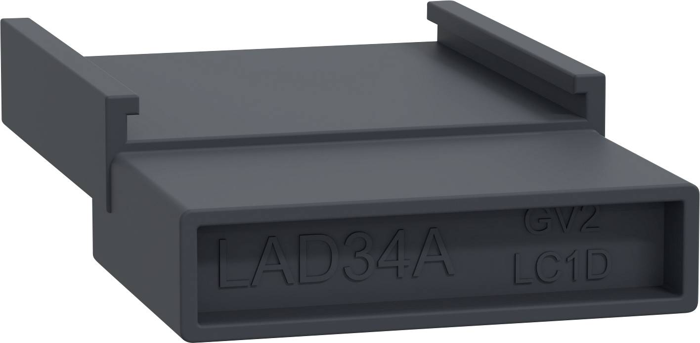 Schwarzer Plastikstecker mit der Aufschrift 'LAD34A GW2 LC1D'.
