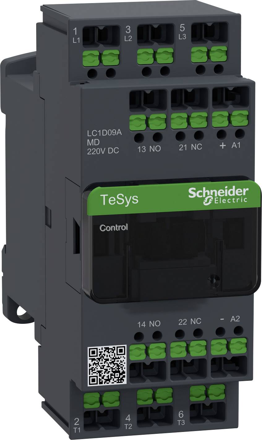 Schütz von Schneider Electric der Baureihe TeSys. Modellnummer und technische Details oben. Anschlüsse und Beschriftungen sind sichtbar.
