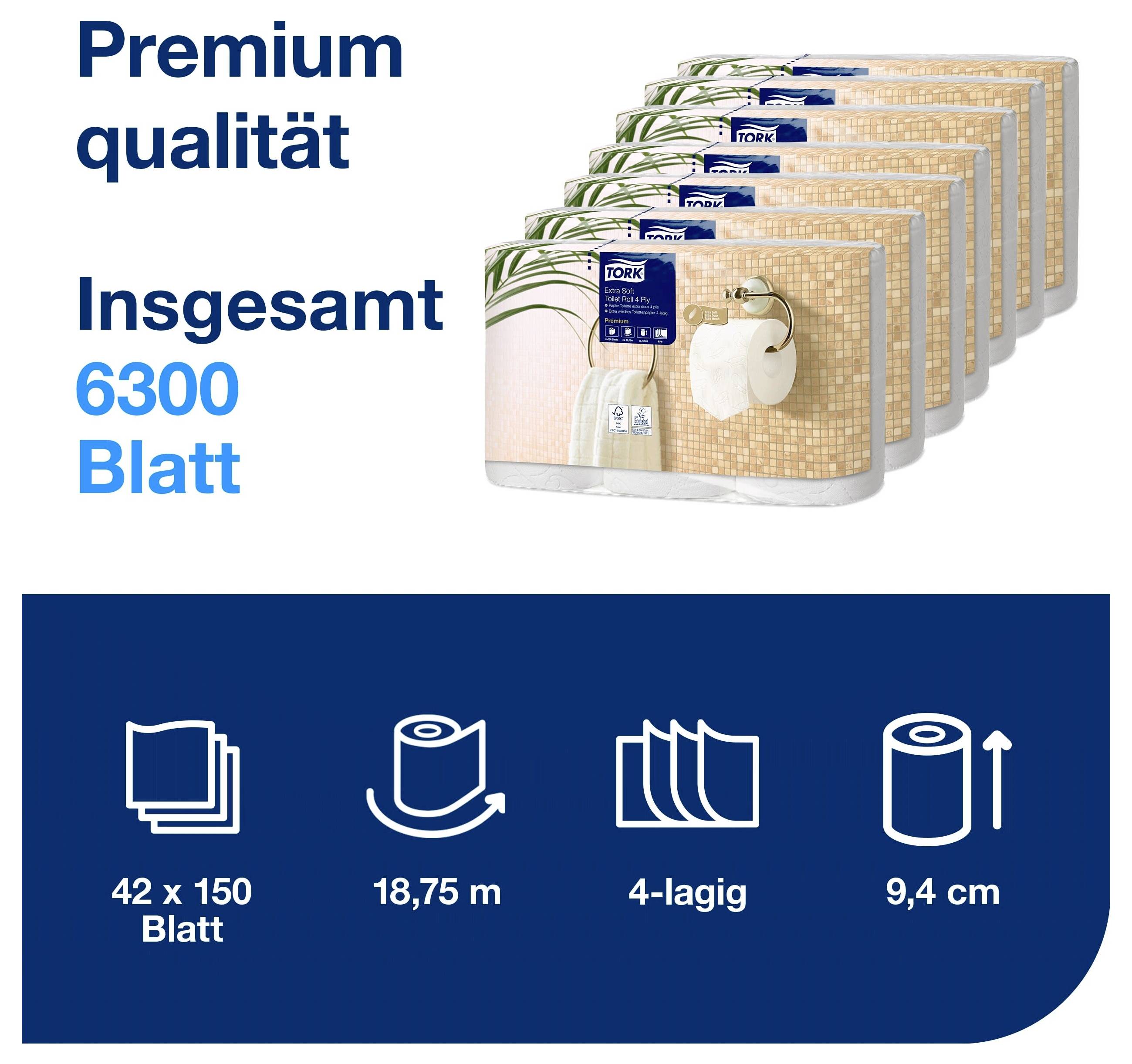 TORK Toilettenpapier T4-System Kleinrollen Toilettenpapier 4-lag T4 110406 Anzahl der Lagen: 4 lagig 42St.