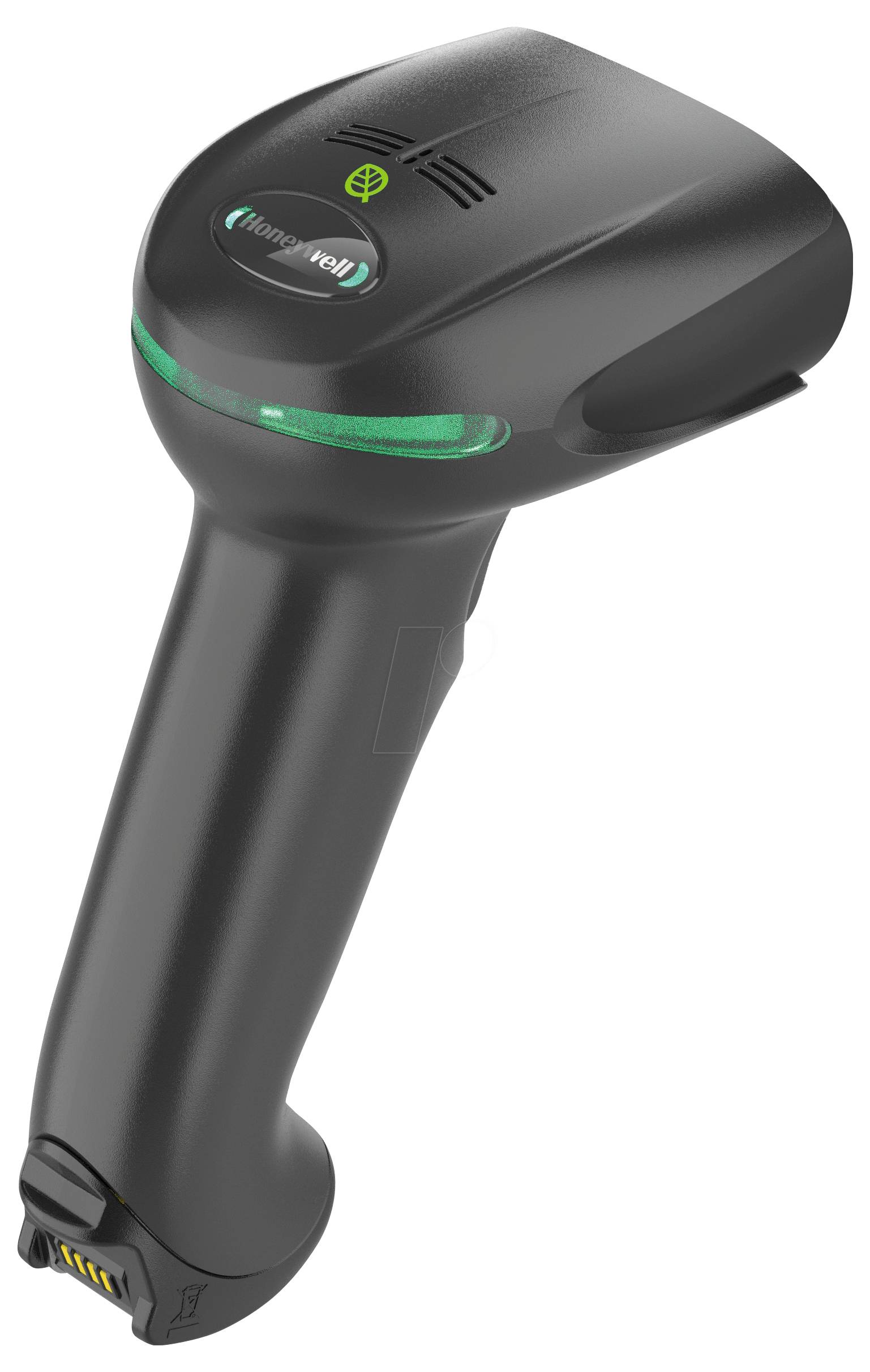 Handscanner in Schwarz mit grünem Lichtring, geeignet für Barcode-Scans.