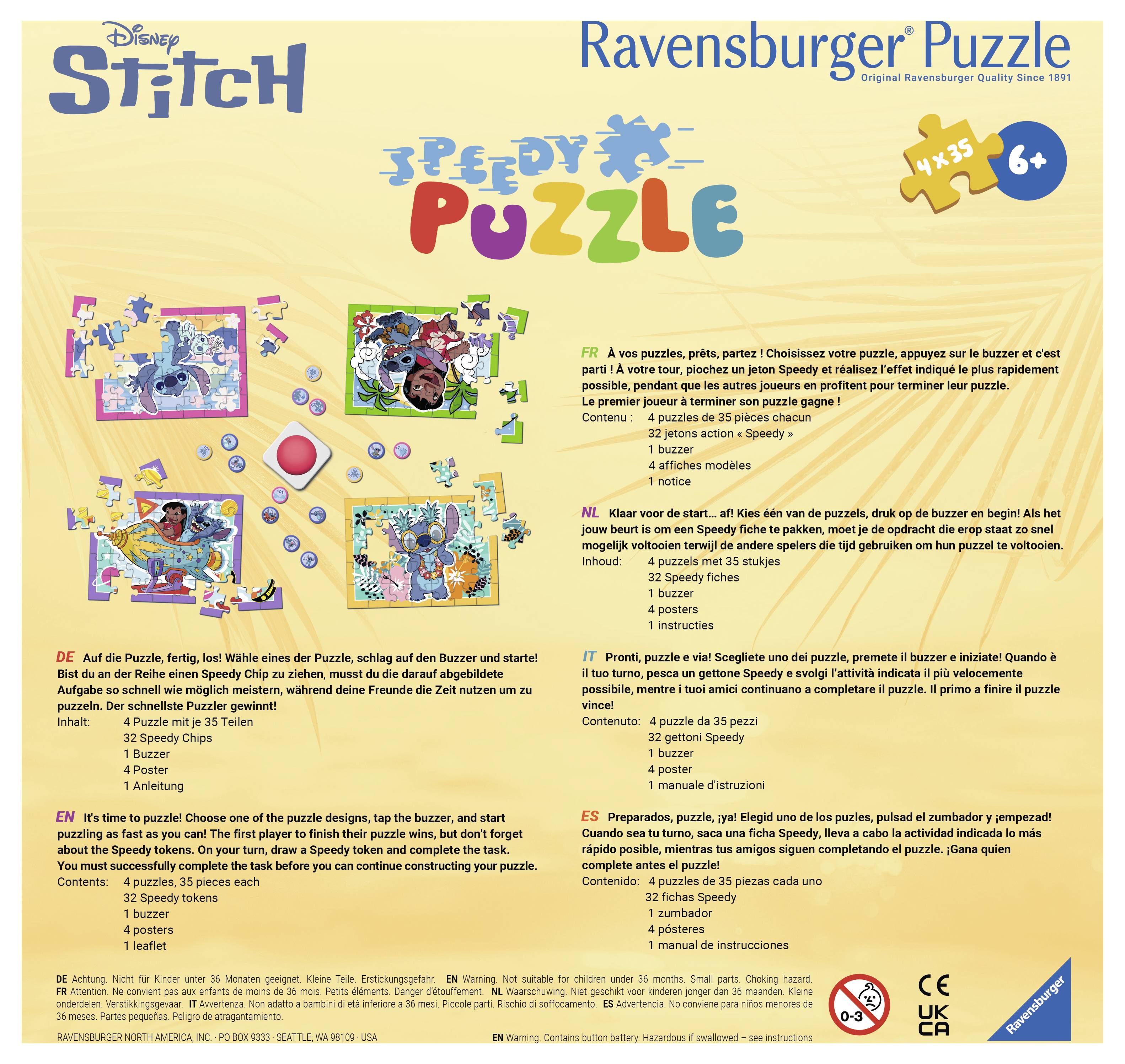 Ravensburger Kinderpuzzle 4x35 Teile - Disney Stitch 12004178 1 St.