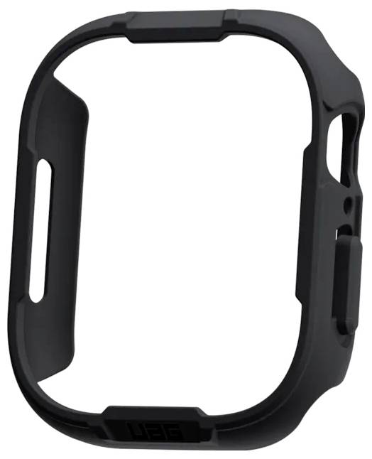 Schwarzes Uhrengehäuse aus robustem Material zum Schutz der Uhr, mit präzisen Ausschnitten für Knöpfe und Funktionen.