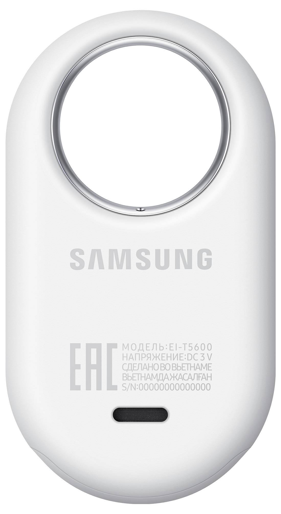 Ein weißes Samsung-Gerät mit kreisförmiger Öffnung und russischem Text 'MODEL: EI-T5600' und 'MADE IN VIETNAM'.