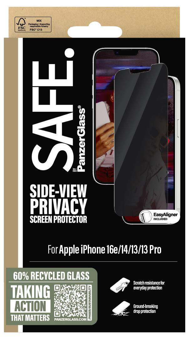 PanzerGlass Privacy Displayschutzglas mit Blickschutz Apple iPhone 16e, iPhone 14, iPhone 13, iPhone 13 Pro 1 St. SARPUWFG29845