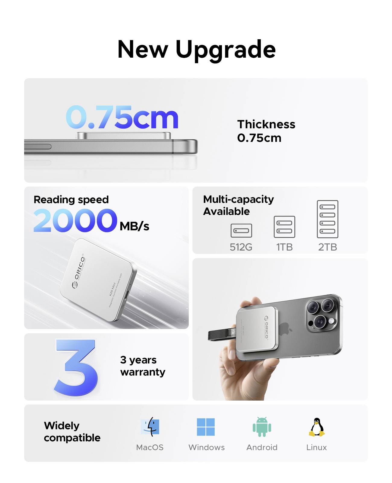 ORICO K20 mini M.2 SSD-Gehäuse USB-C® (USB 3.2 Gen 2x2) 20 GBit/s M.2 PCIe 2230 K20Mini