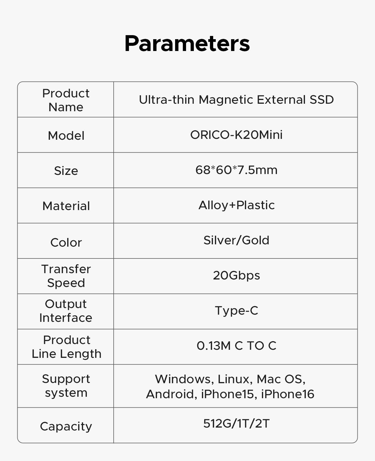 ORICO K20 mini M.2 SSD-Gehäuse USB-C® (USB 3.2 Gen 2x2) 20 GBit/s M.2 PCIe 2230 K20Mini