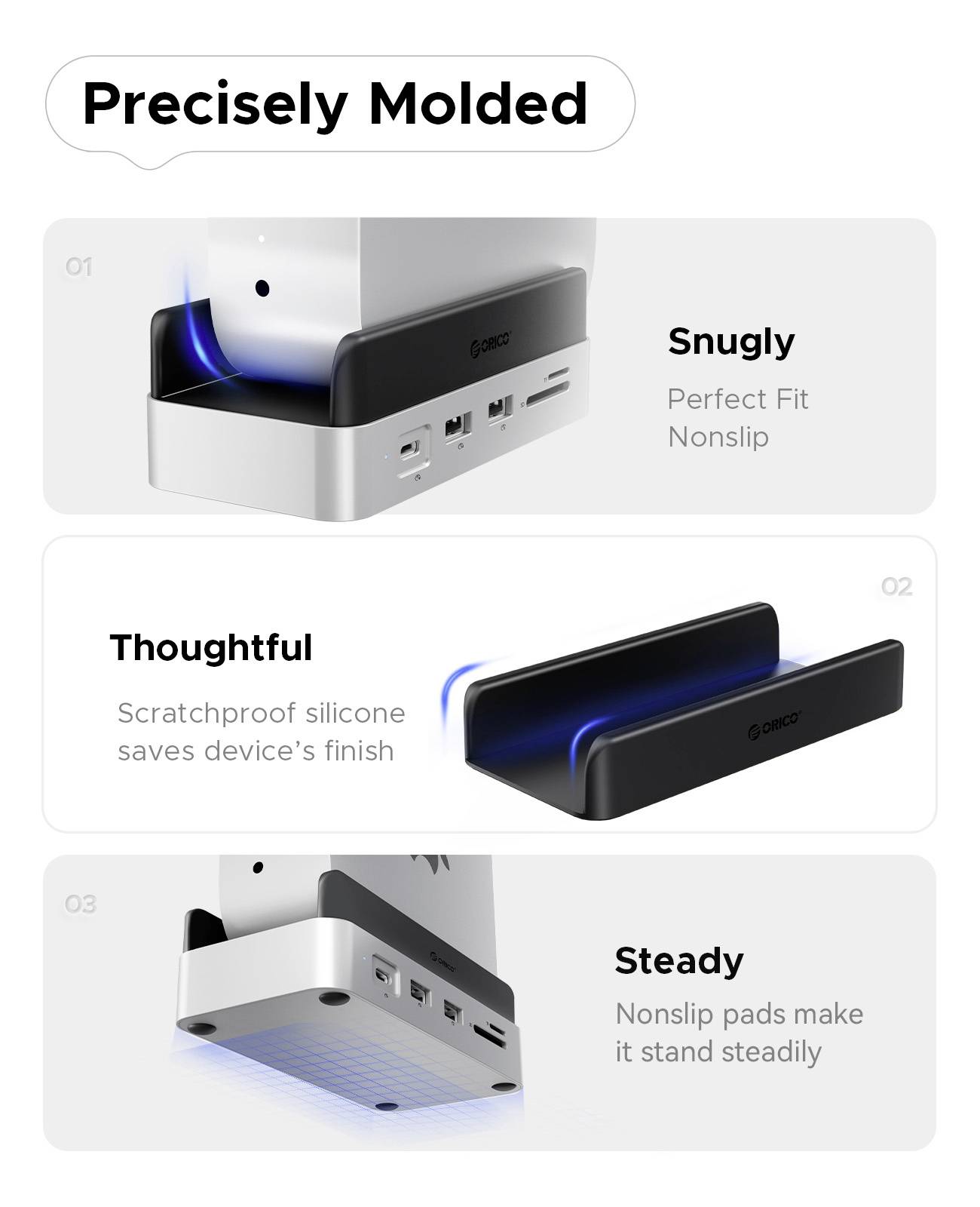 ORICO USB-C® Dockingstation VS10 Mini Dock Desktop Stand integrierte Halterung, integrierter Kartenleser, M.2 SSD Steckplatz