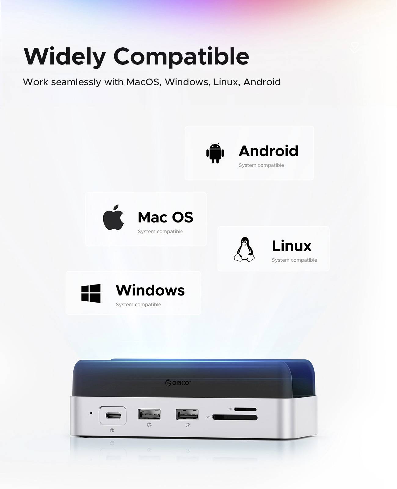 ORICO USB-C® Dockingstation VS10 Mini Dock Desktop Stand integrierte Halterung, integrierter Kartenleser, M.2 SSD Steckplatz