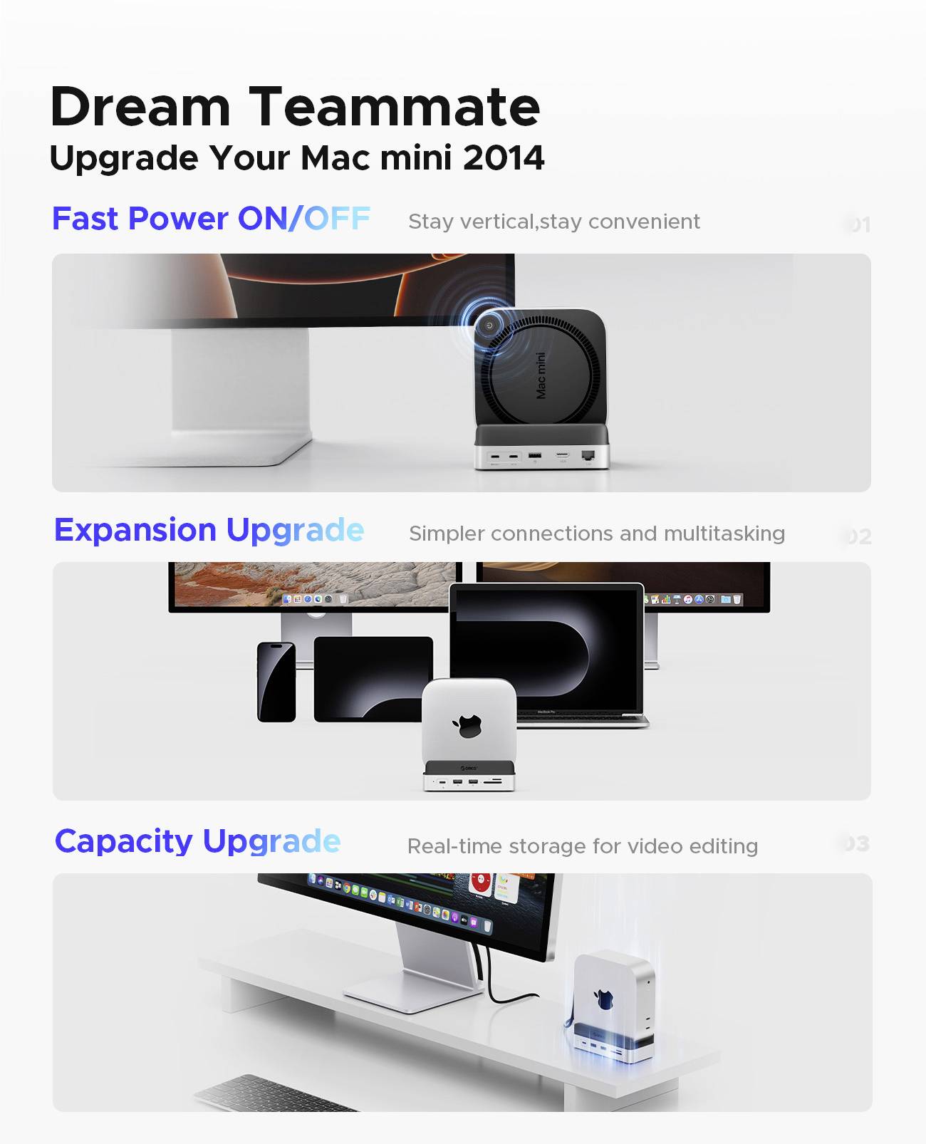 ORICO USB-C® Dockingstation VS10 Mini Dock Desktop Stand integrierte Halterung, integrierter Kartenleser, M.2 SSD Steckplatz