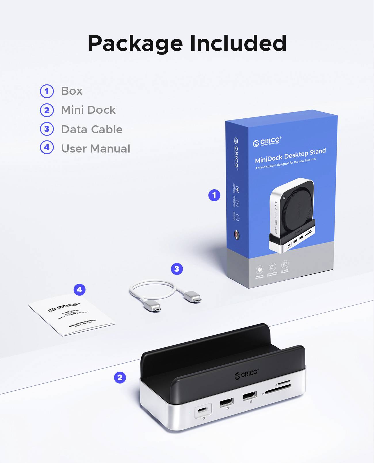 ORICO USB-C® Dockingstation VS10 Mini Dock Desktop Stand integrierte Halterung, integrierter Kartenleser, M.2 SSD Steckplatz