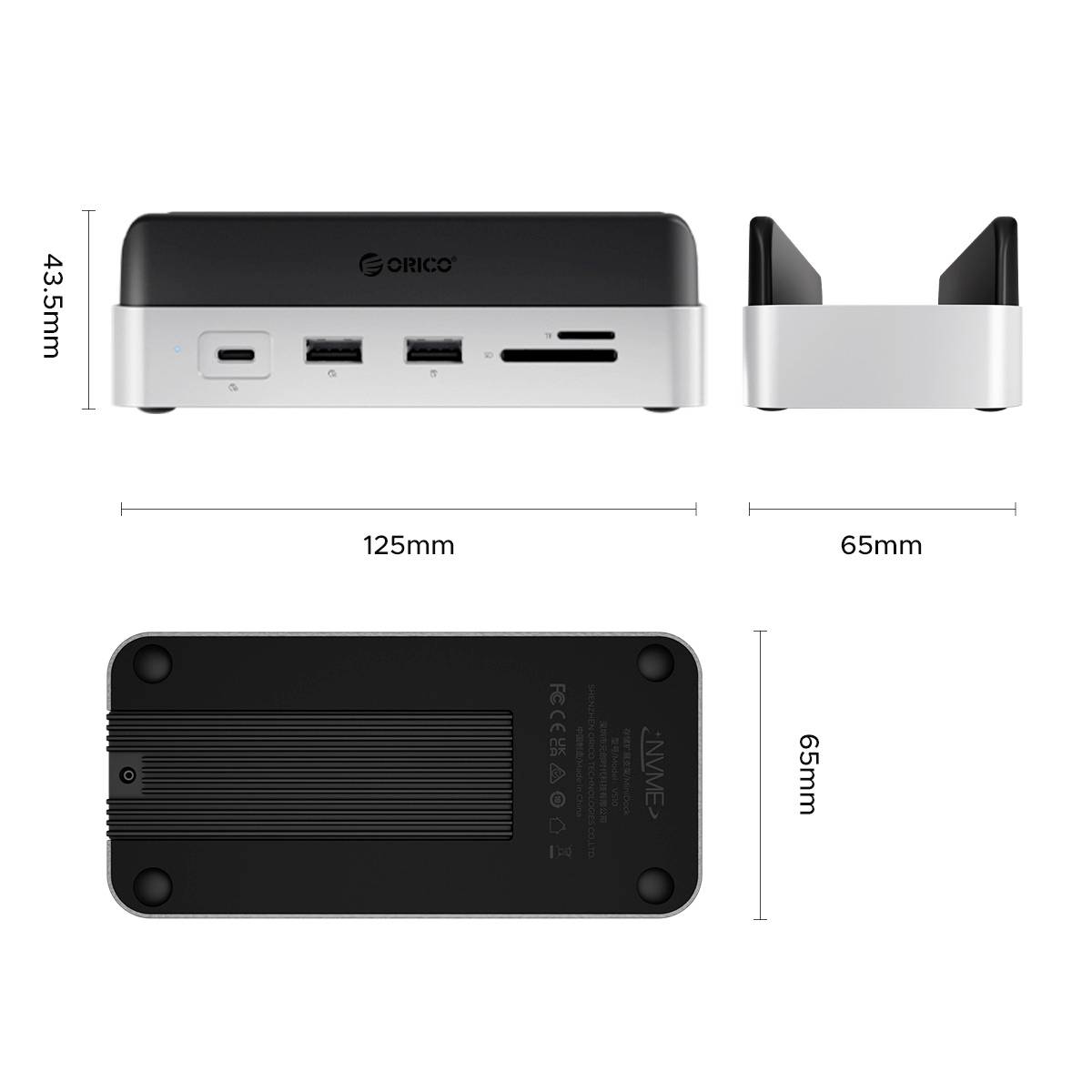 ORICO USB-C® Dockingstation VS10 Mini Dock Desktop Stand integrierte Halterung, integrierter Kartenleser, M.2 SSD Steckplatz