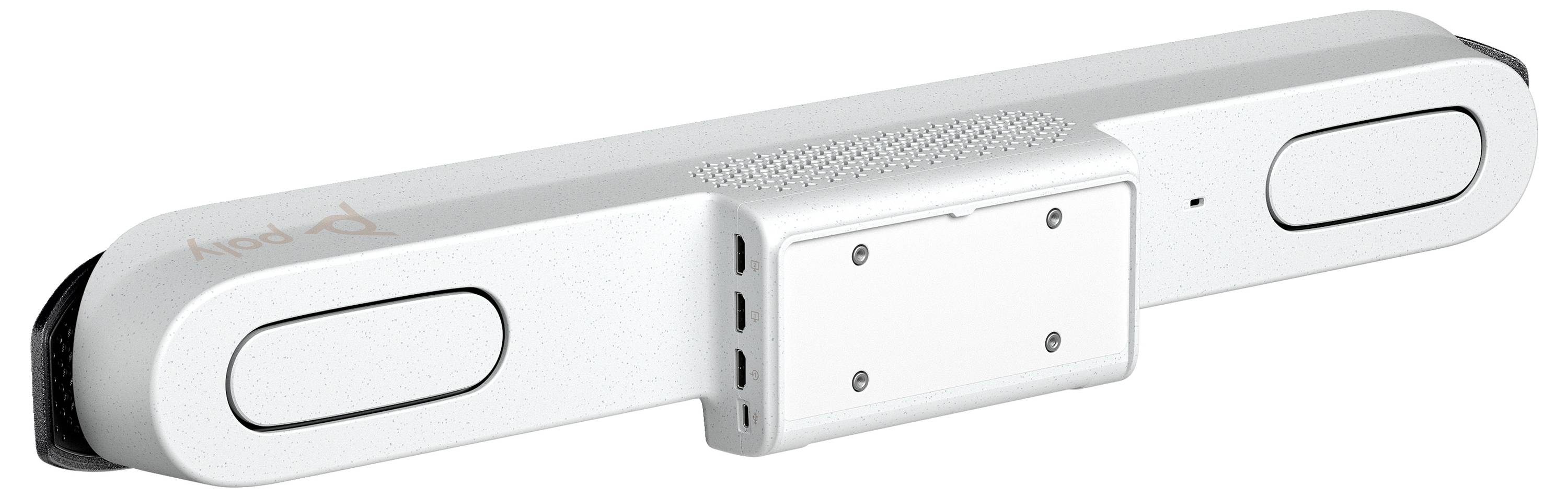 Weißes, rechteckiges Gerät mit abgerundeten Kanten und mehreren Anschlüssen; vermutlich eine Technologiekomponente.