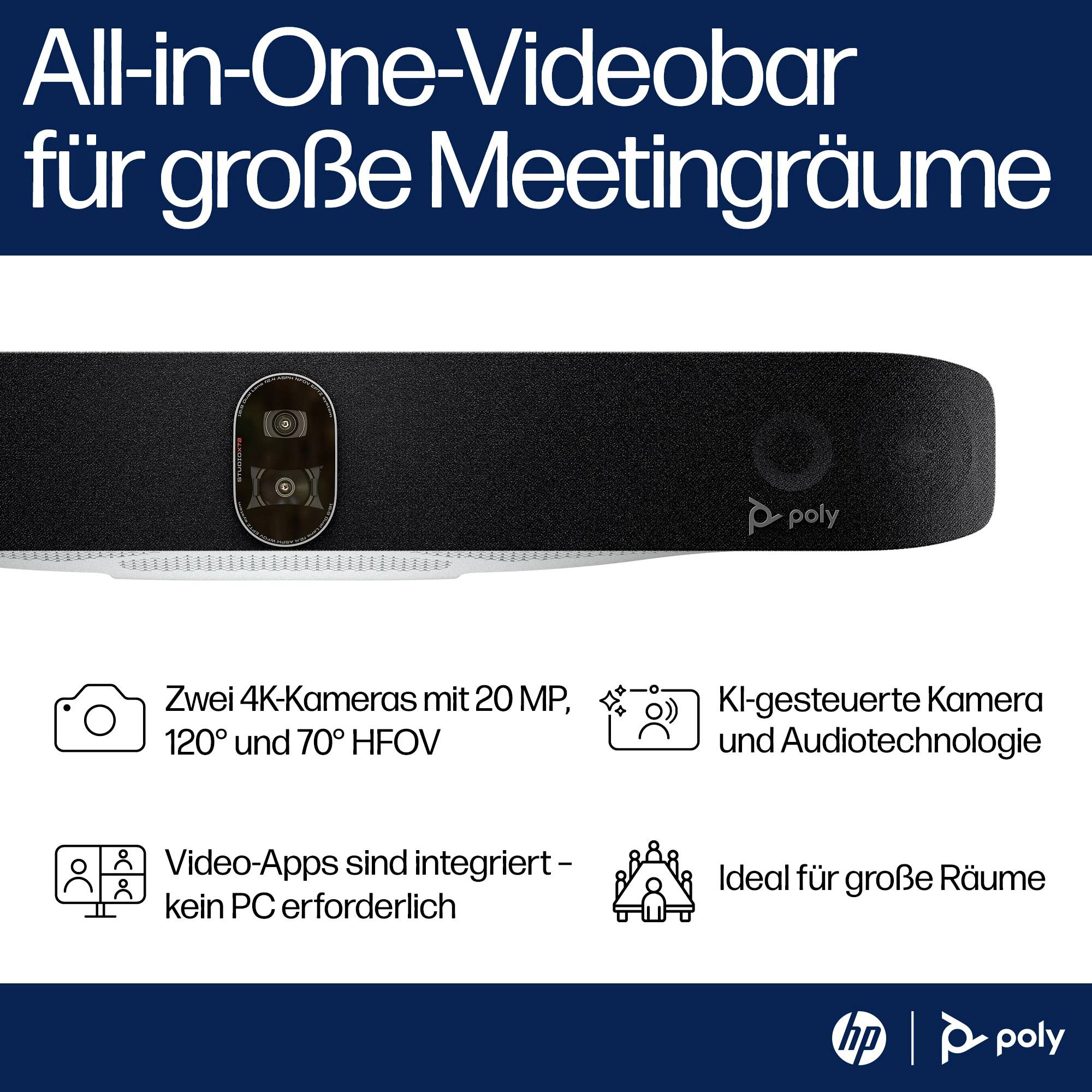 HP Poly Studio X72 All-In-One Video Bar Konferenzlautsprecher HDMI® Eingang, HDMI® Ausgang, USB-C®, USB-A, Audio-Line-in