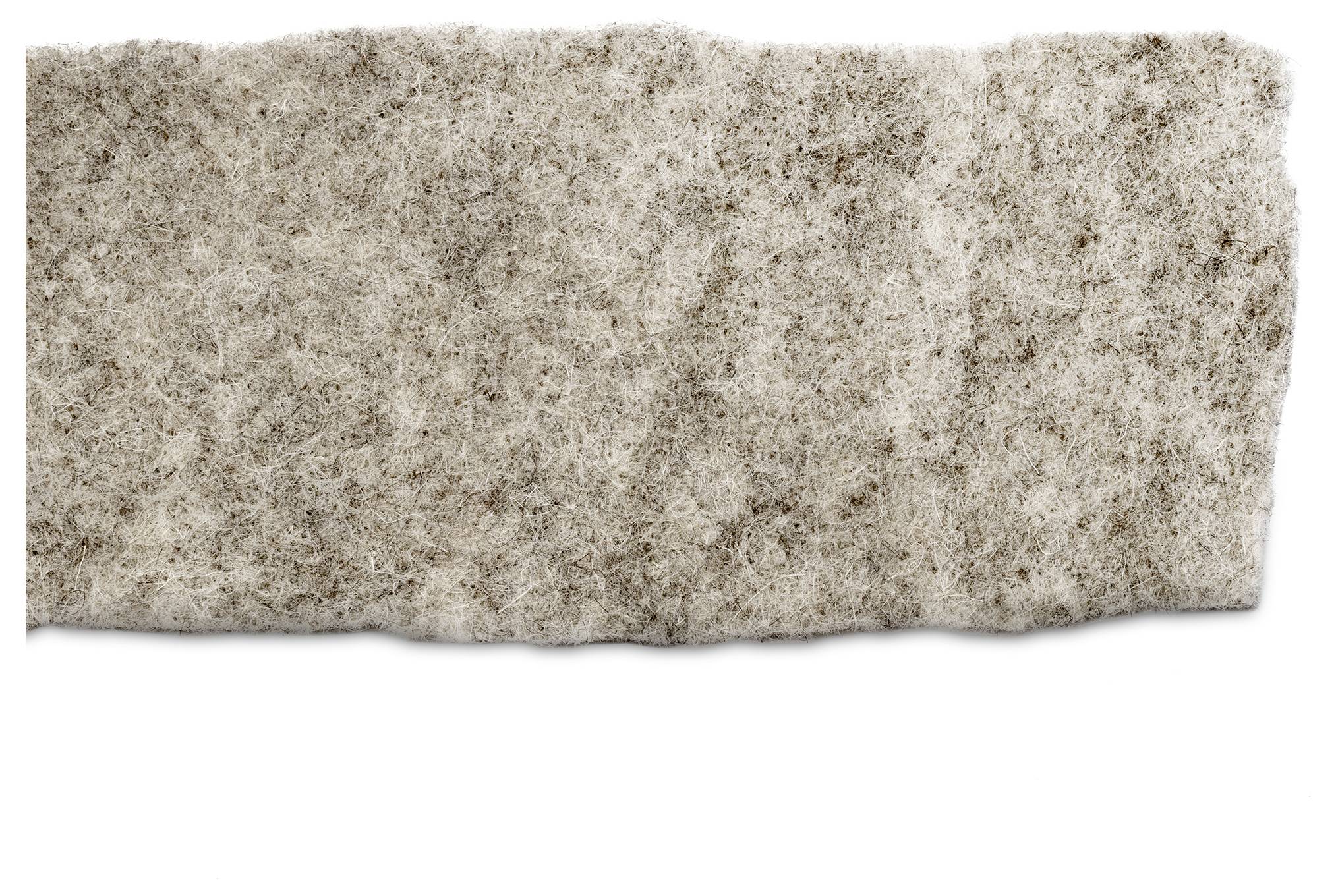 Beige Textilstruktur mit unregelmäßiger Faserverteilung auf weißem Hintergrund, ähnelt Filz oder dichtem Stoff.