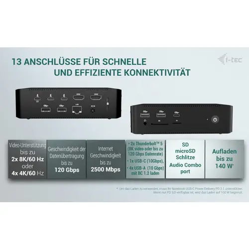I-tec USB4® / Thunderbolt™ 4 Dockingstation Thunderbolt5 Quattro Display Docking Station + Power Delivery 140W I-tec USB4® / Thunderbolt™ 4 Dockingstation Thunderbolt5 Quattro Display Docking Station + Power Delivery 140W