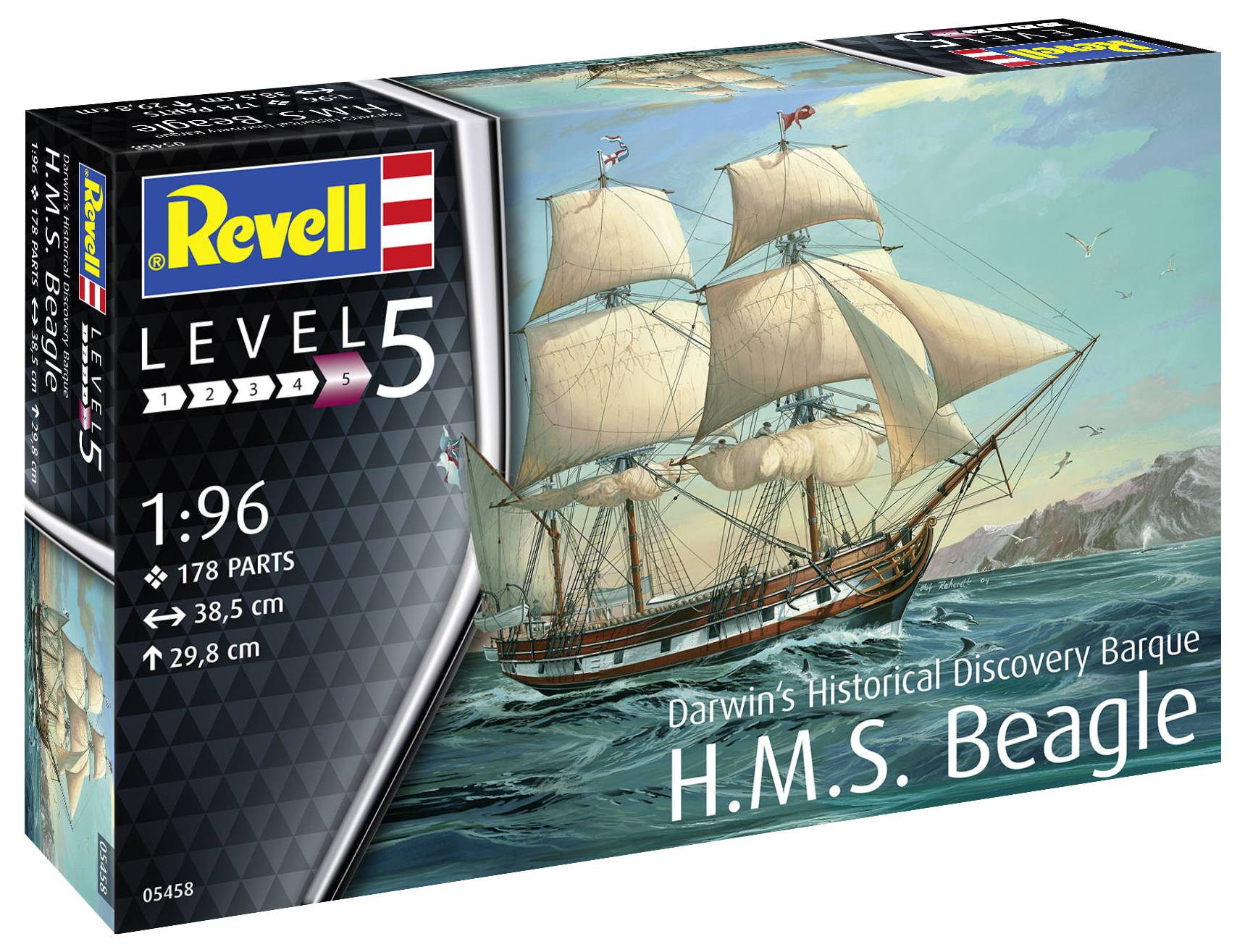 Bausatz: Modellschiff 'H.M.S. Beagle' von Revell, Maßstab 1:96, 178 Teile, Level 5, historische Bark, Länge 38,5 cm.