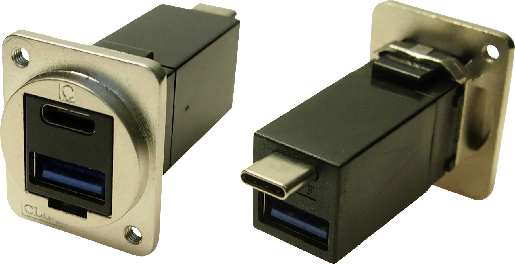 Cliff USBC F-M + USB3.0 A-A Metallrahmen vernickelt, M3-Bohrungen CP30235M3 Inhalt: 1St.