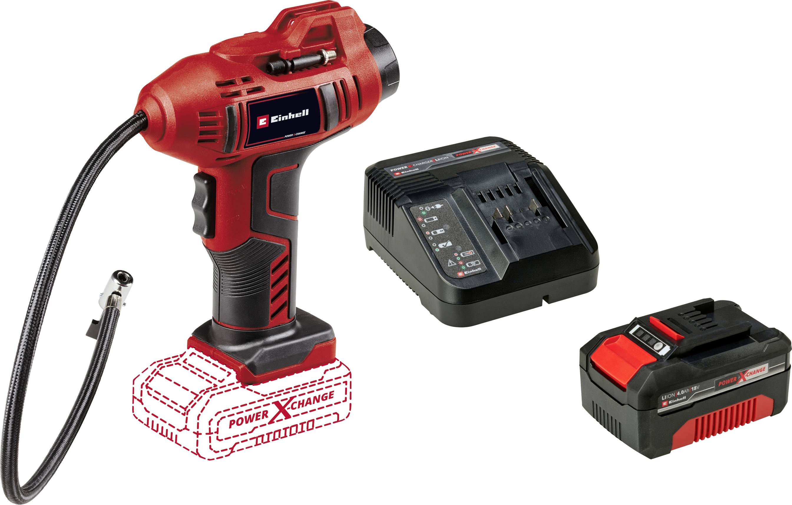 Einhell Set bestehend aus Akku-Autokompressor CE-CC 18 Li-Solo Power X-Change und Power X-C