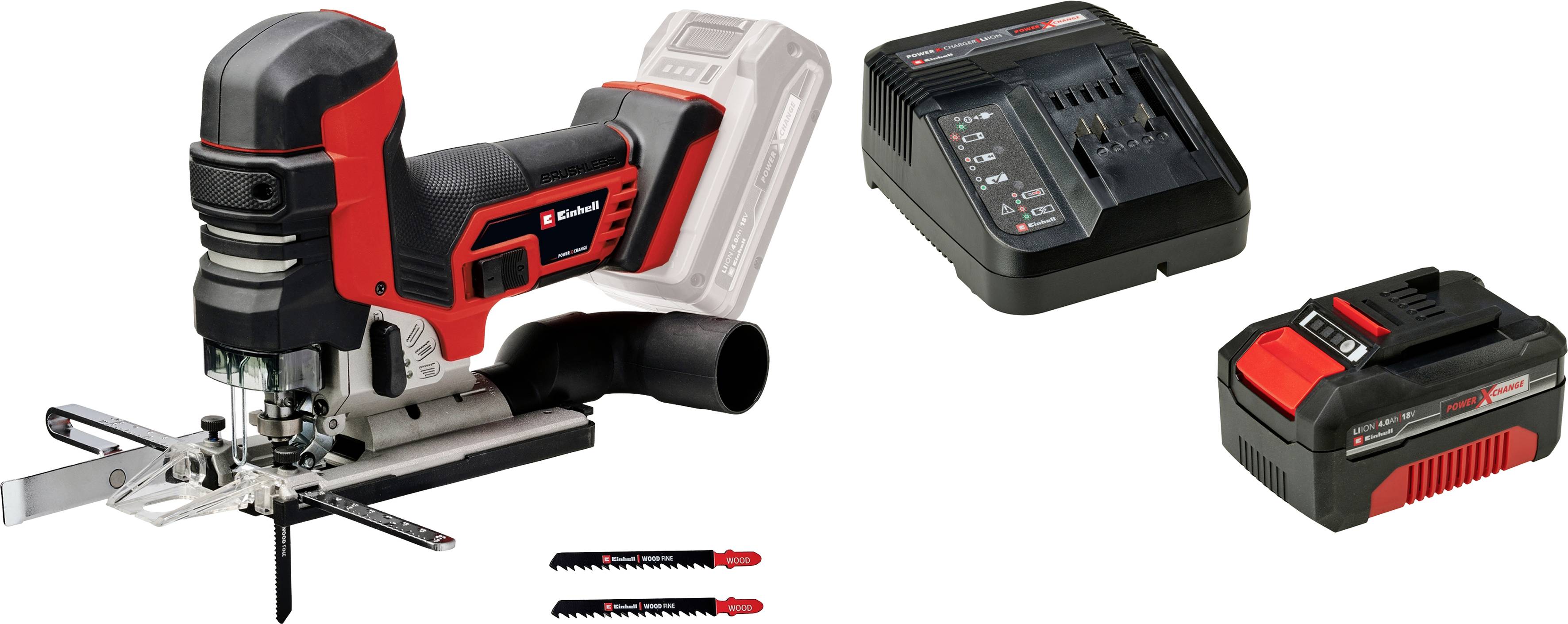 Einhell Set bestehend aus Akku-Stichsäge TP-JST 18/135 Li BL und Power X-Change Start-Kit 18V 4Ah