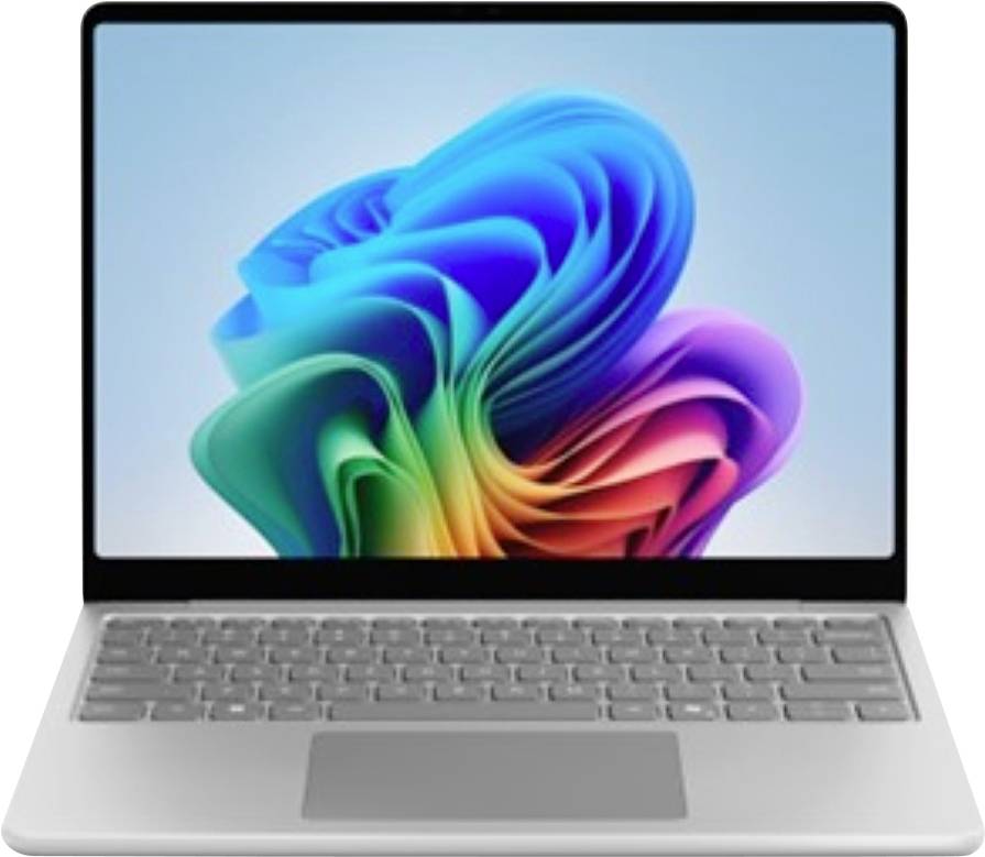 Ein Laptop mit einem lebendigen, abstrakten bunten Wirbel auf dem Bildschirm, der dessen hochauflösende Anzeige und modernes Design präsentiert.