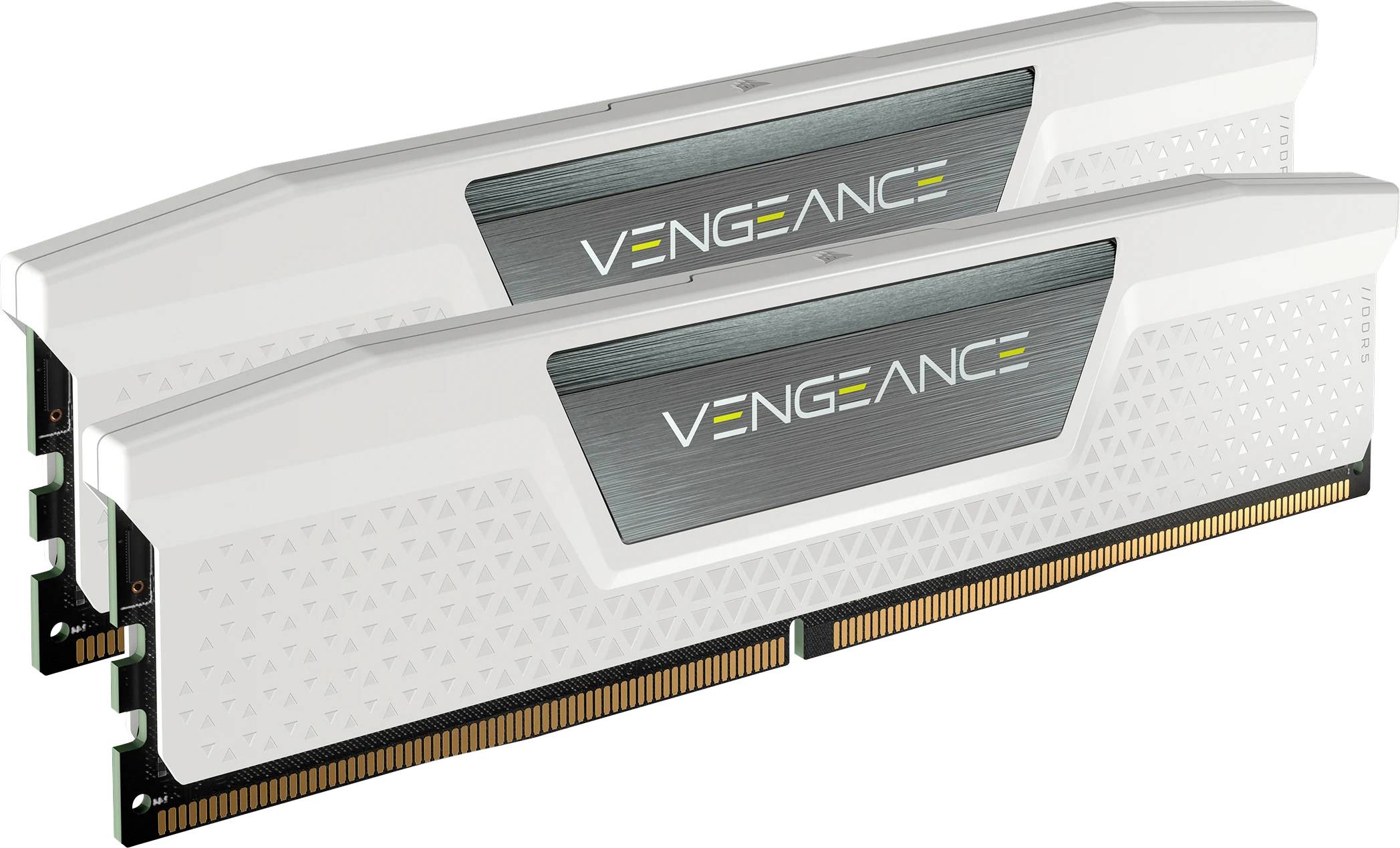 Zwei weiße Vengeance RAM-Module, mit dem markanten Schriftzug „Vengeance