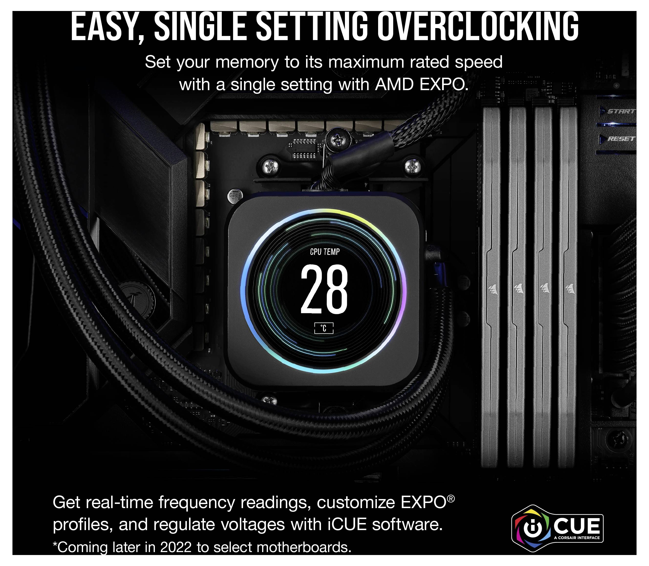 Computerplatine mit einem kreisförmigen Display, das „CPU Temp 28