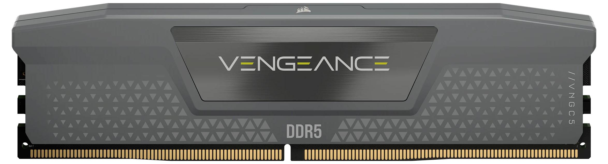 Corsair Vengeance DDR5-Speichermodul mit eleganter schwarzer Ausführung, geometrischem Muster und der Beschriftung 