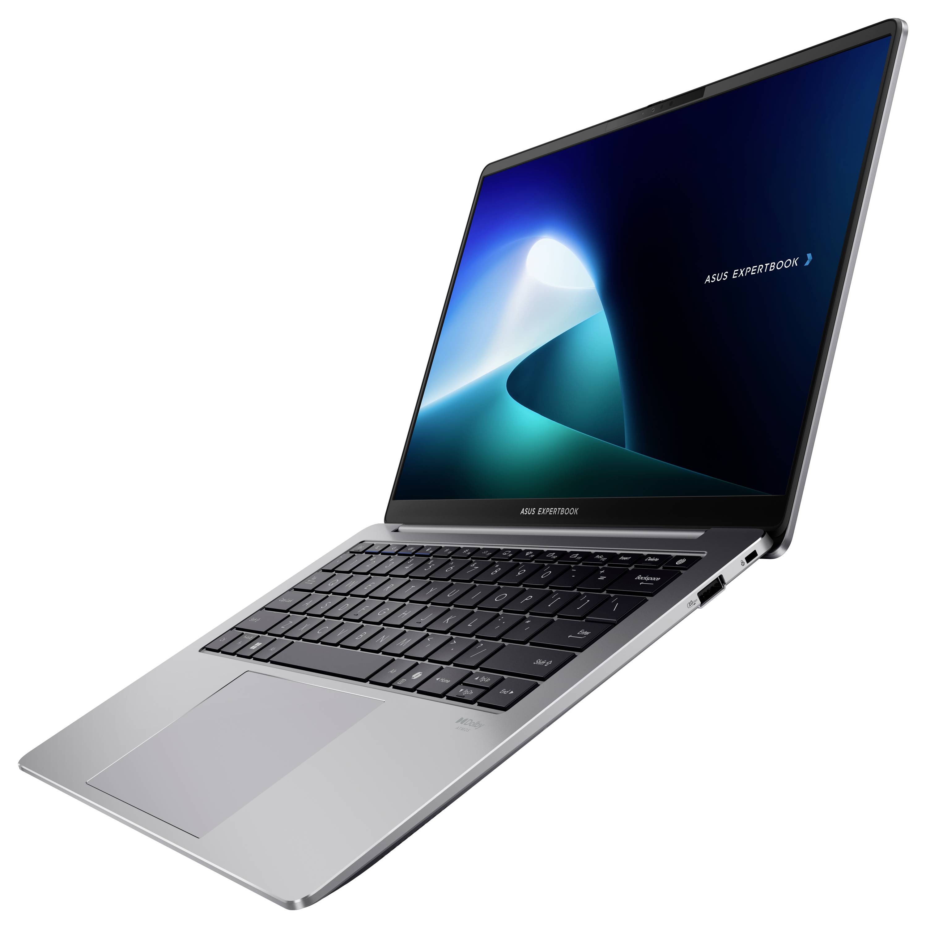 Ein schlankes, geöffnetes Laptop mit einem leuchtenden Bildschirm, auf dem 