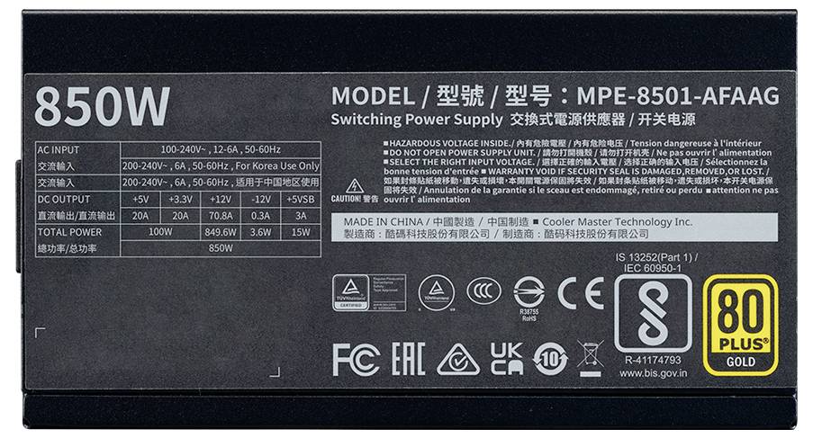 Cooler Master MPE-8501-AFAAG-3EEU PC Netzteil 850 W ATX 80PLUS® Gold