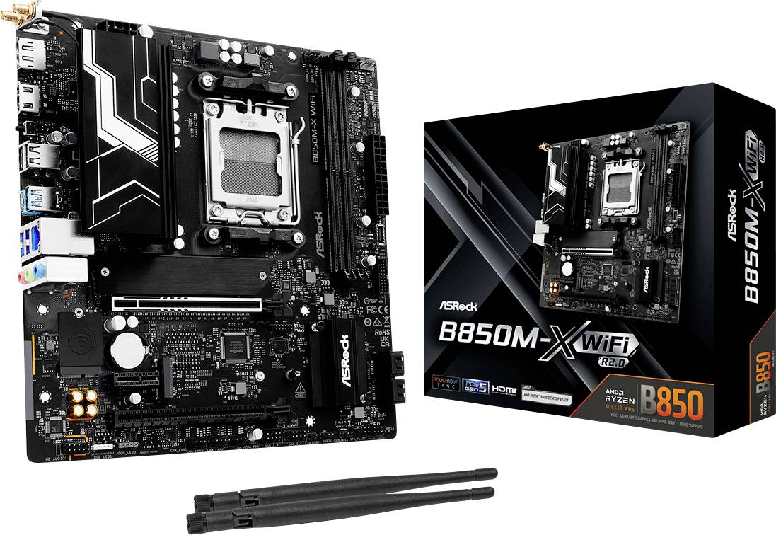 ASRock B850M-X Mainboard Sockel (PC) AMD® AM5 Formfaktor (Details) Micro-ATX Mainboard-Chipsatz AMD® B850