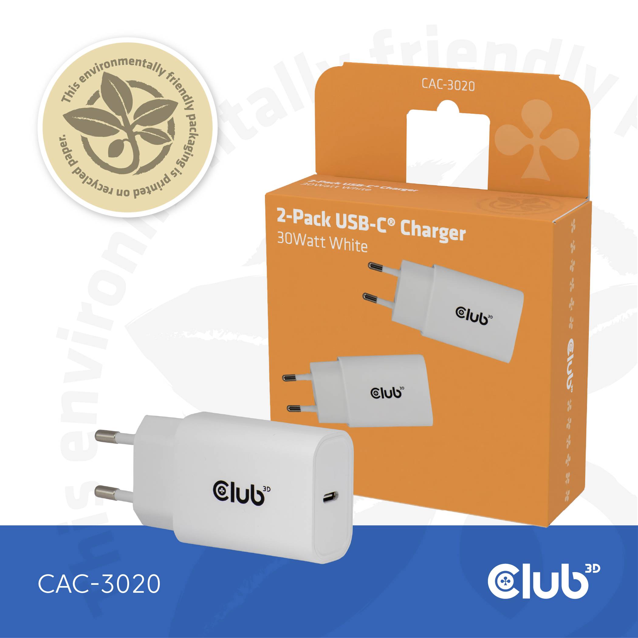 club3D CAC-3020 USB Ladegerät 30 W Weiß Innenbereich