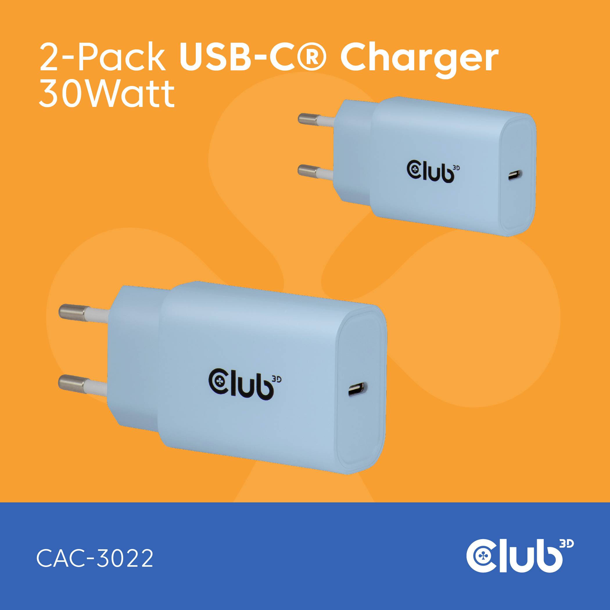 club3D CAC-3022 USB Ladegerät 30 W Blau Innenbereich