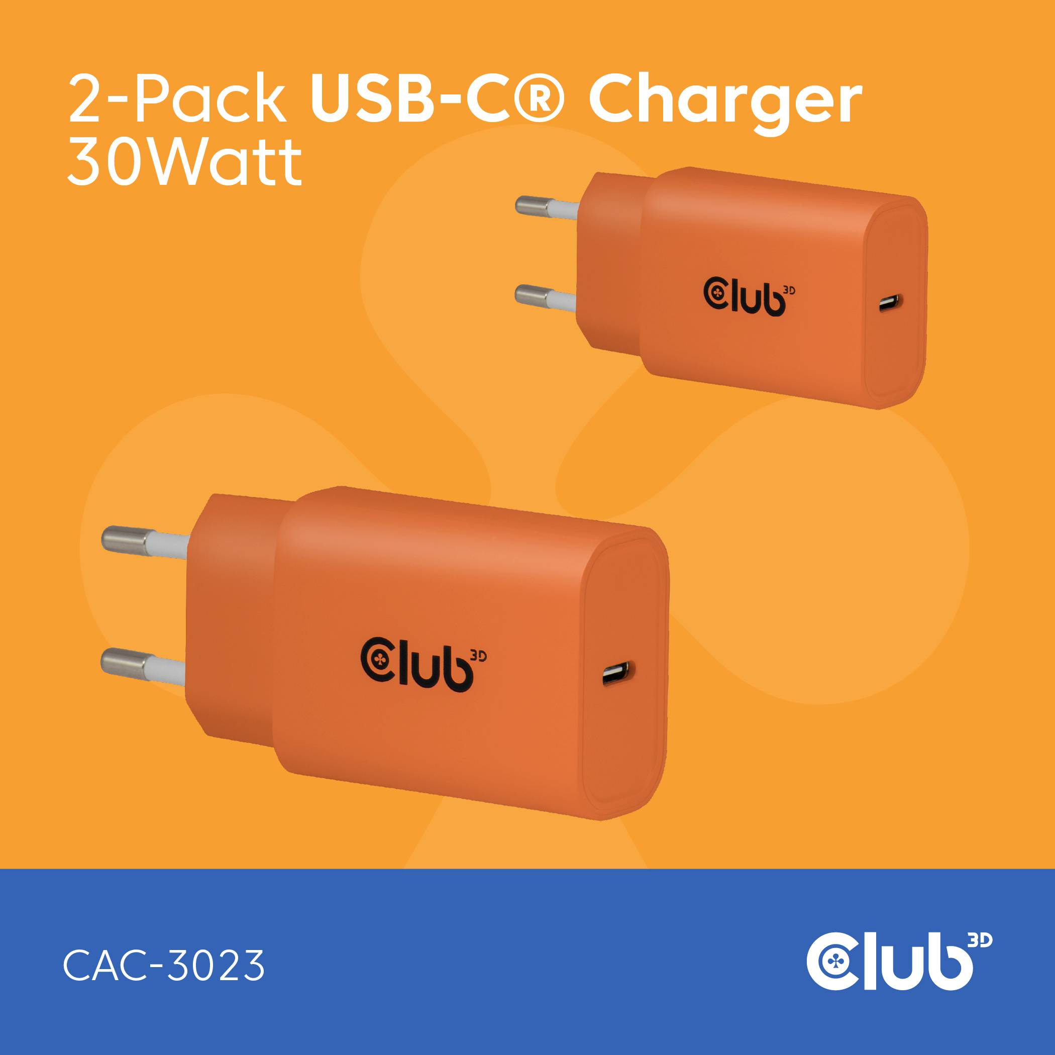 Club3D CAC-3023 USB Ladegerät 30W Orange Innenbereich