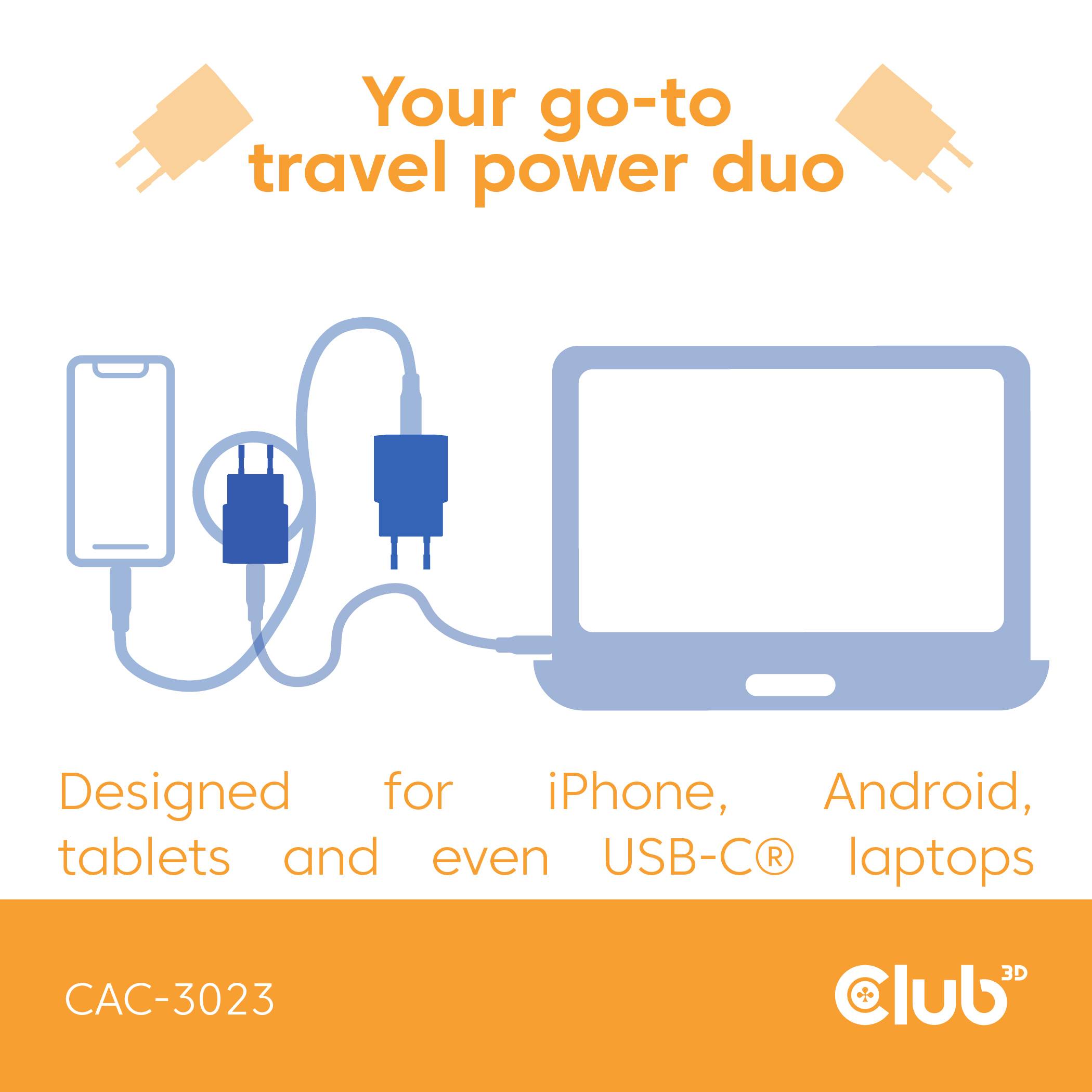 Club3D CAC-3023 USB Ladegerät 30W Orange Innenbereich