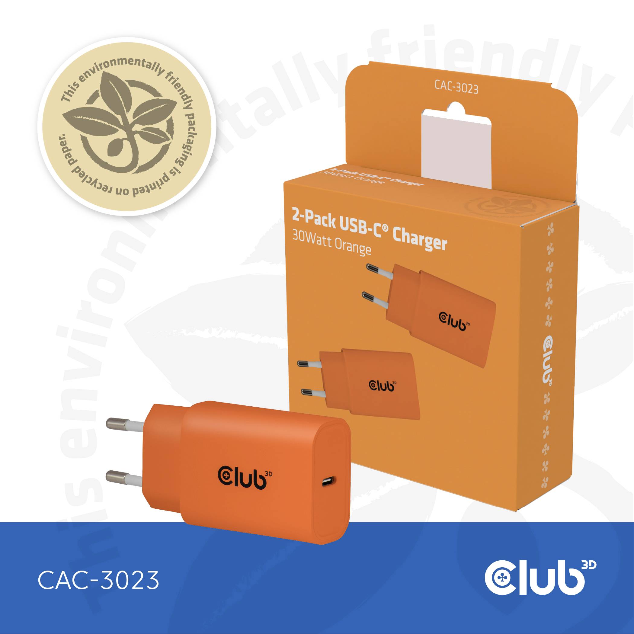 Club3D CAC-3023 USB Ladegerät 30W Orange Innenbereich