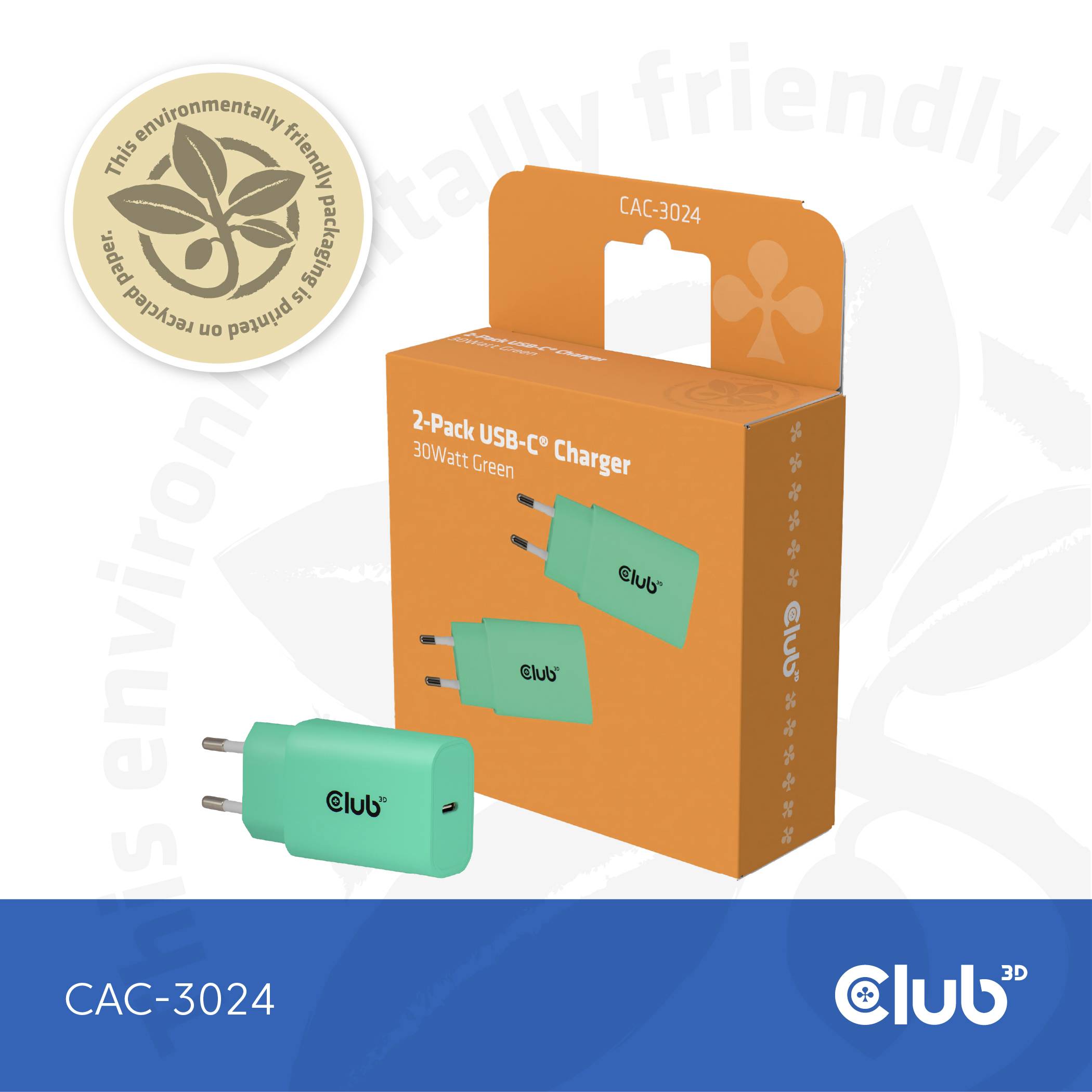 club3D CAC-3024 USB Ladegerät 30 W Grün Innenbereich