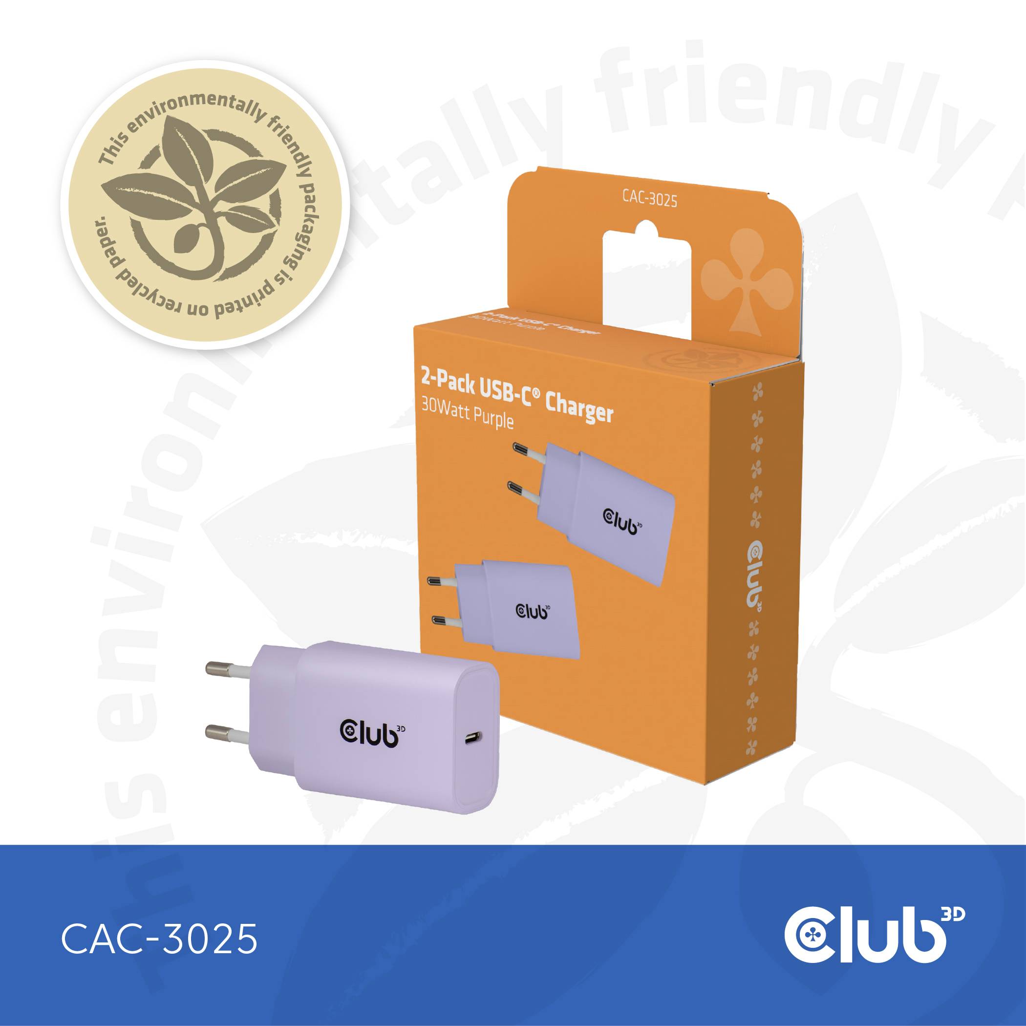 club3D CAC-3025 USB Ladegerät 30 W Lila Innenbereich