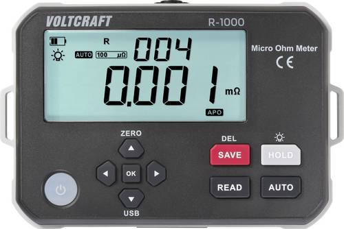 VOLTCRAFT R-1000 Mikroohmmeter 1 µΩ 1 A Datenspeicher Akkubetrieb