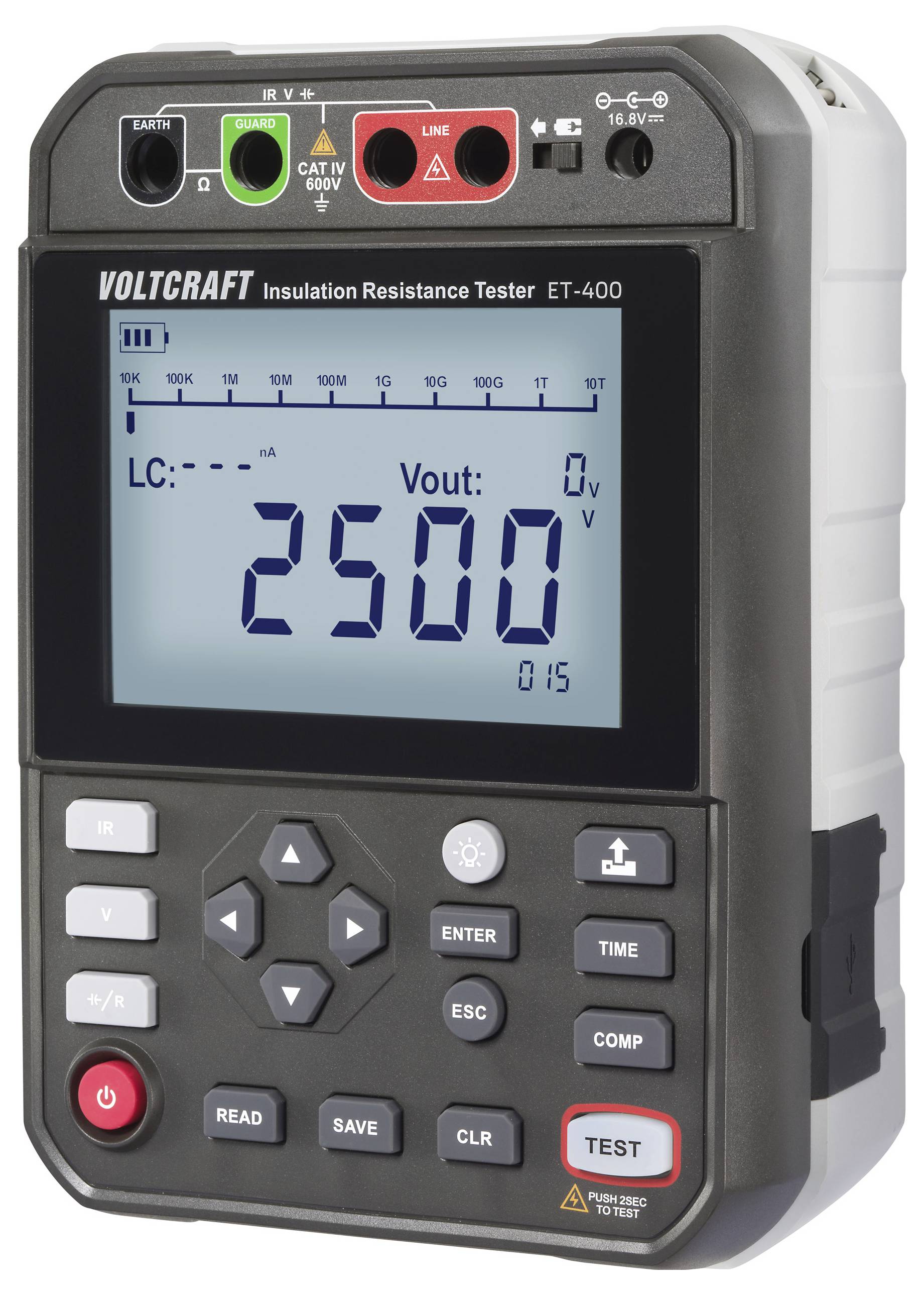 VOLTCRAFT ET-400 Isolationsmessgerät 250 V, 500 V, 1000 V, 2500V 2.5 TΩ