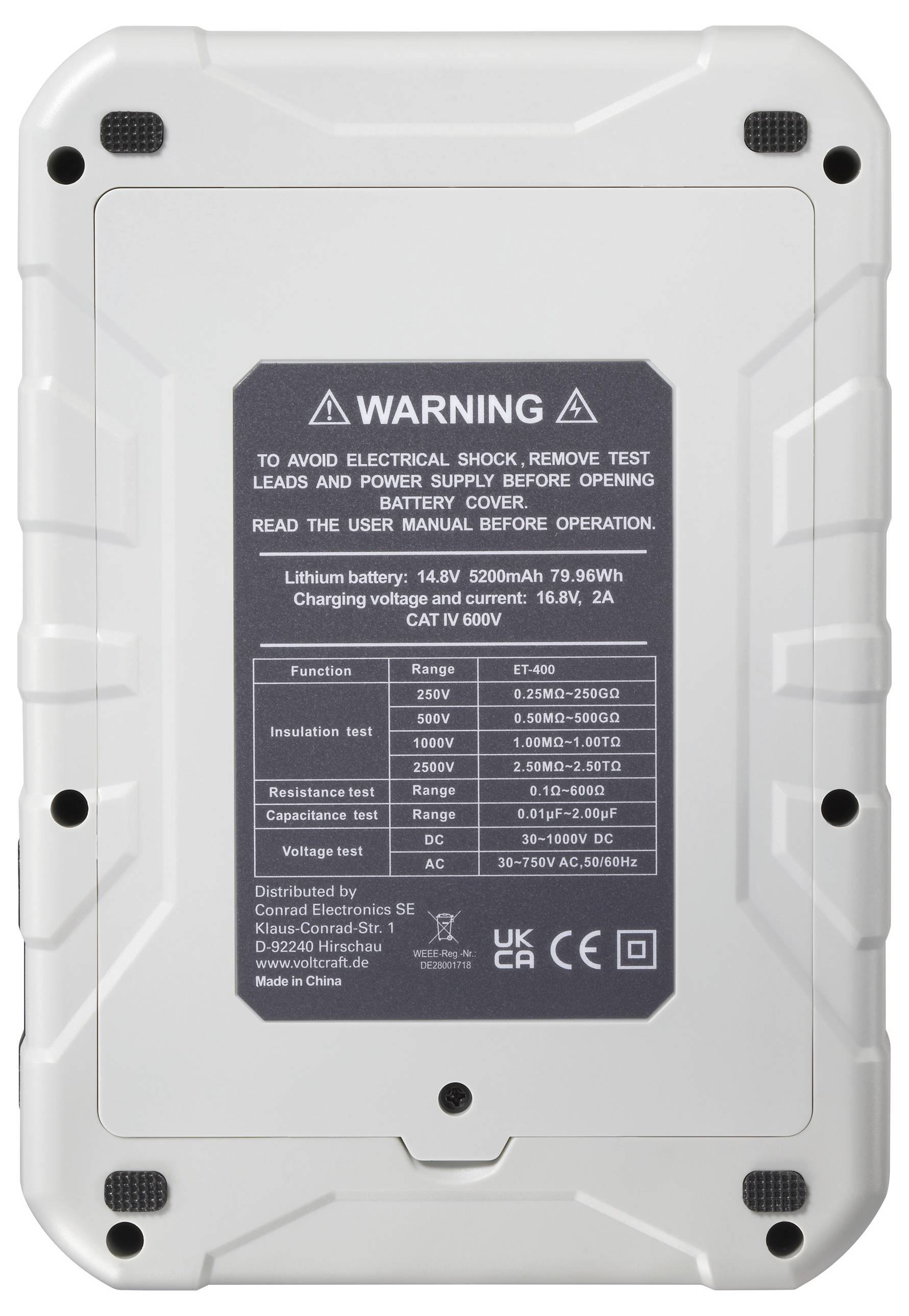 VOLTCRAFT ET-400 Isolationsmessgerät 250 V, 500 V, 1000 V, 2500V 2.5 TΩ
