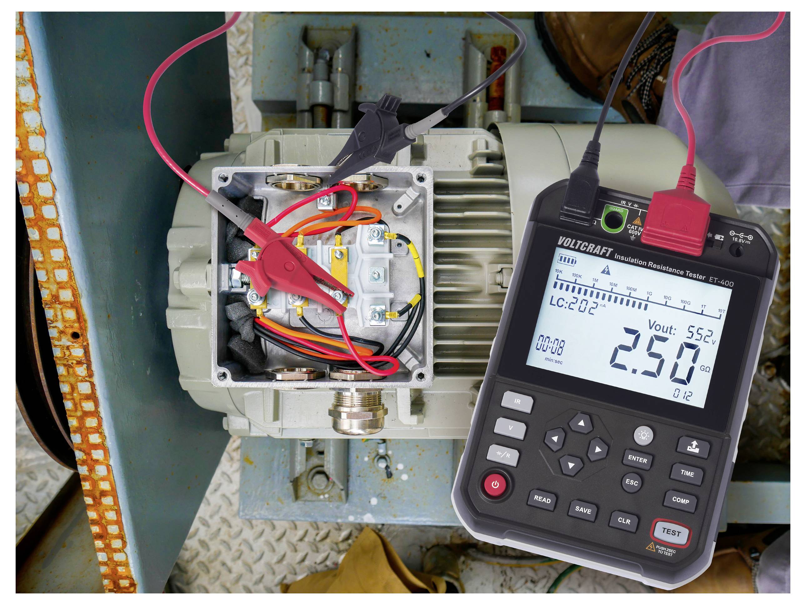 VOLTCRAFT ET-400 Isolationsmessgerät 250 V, 500 V, 1000 V, 2500V 2.5 TΩ