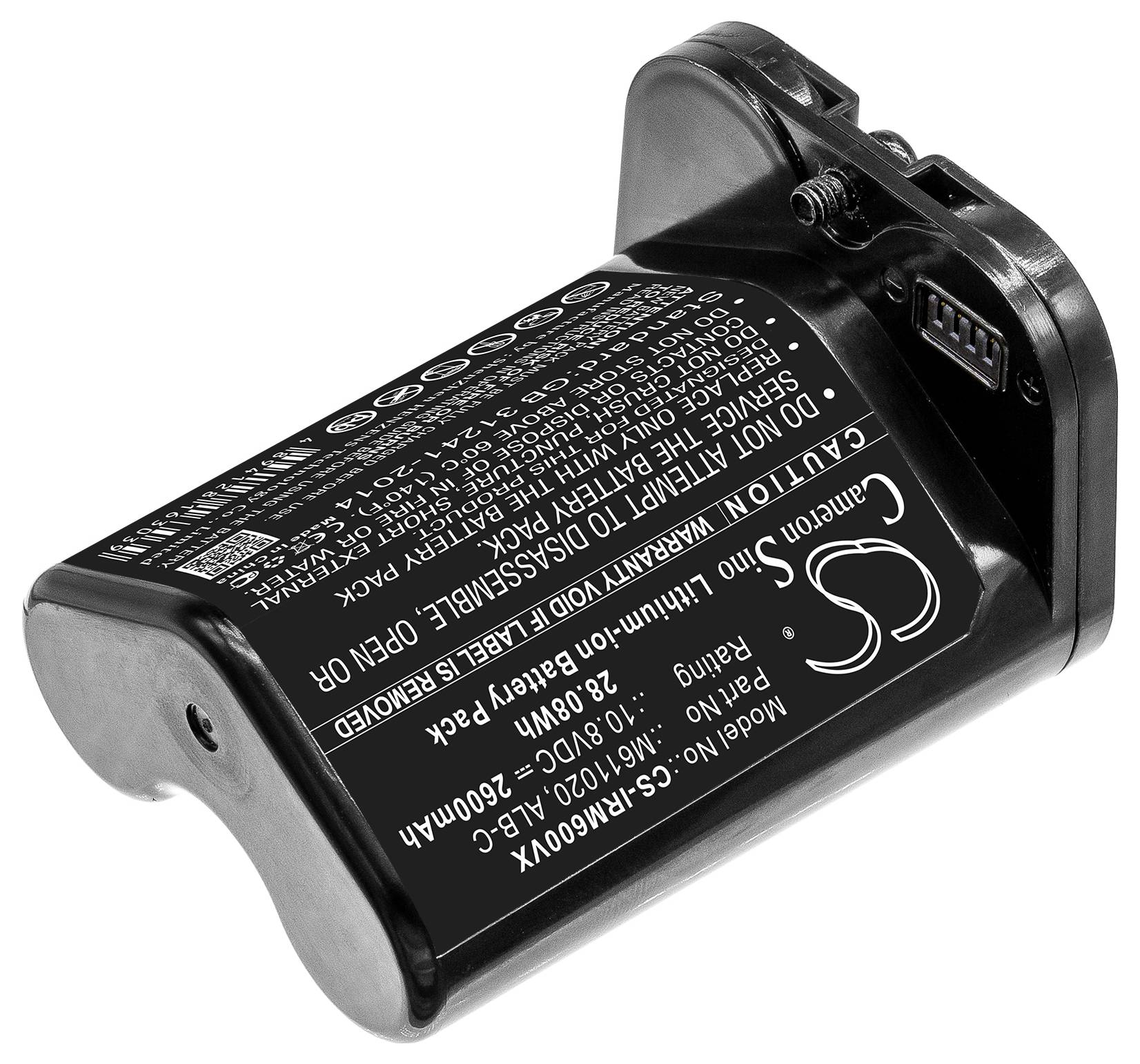 Schwarzer, rechteckiger Akku mit aufgedrucktem Text, der technische Spezifikationen wie Spannung (7.2V) und Kapazität (1400mAh) beschreibt.